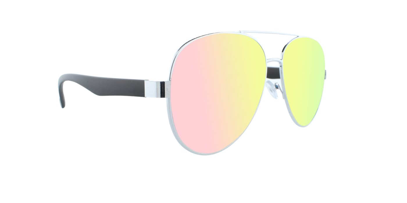 Solace - Fashion Aviator Black & Silver (Pink Mirror)