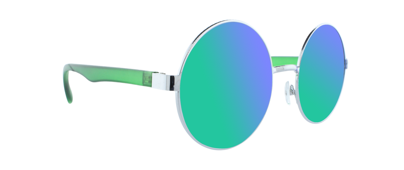 Dusk - Round Fashion Aviator Green & Silver (Green Mirror)