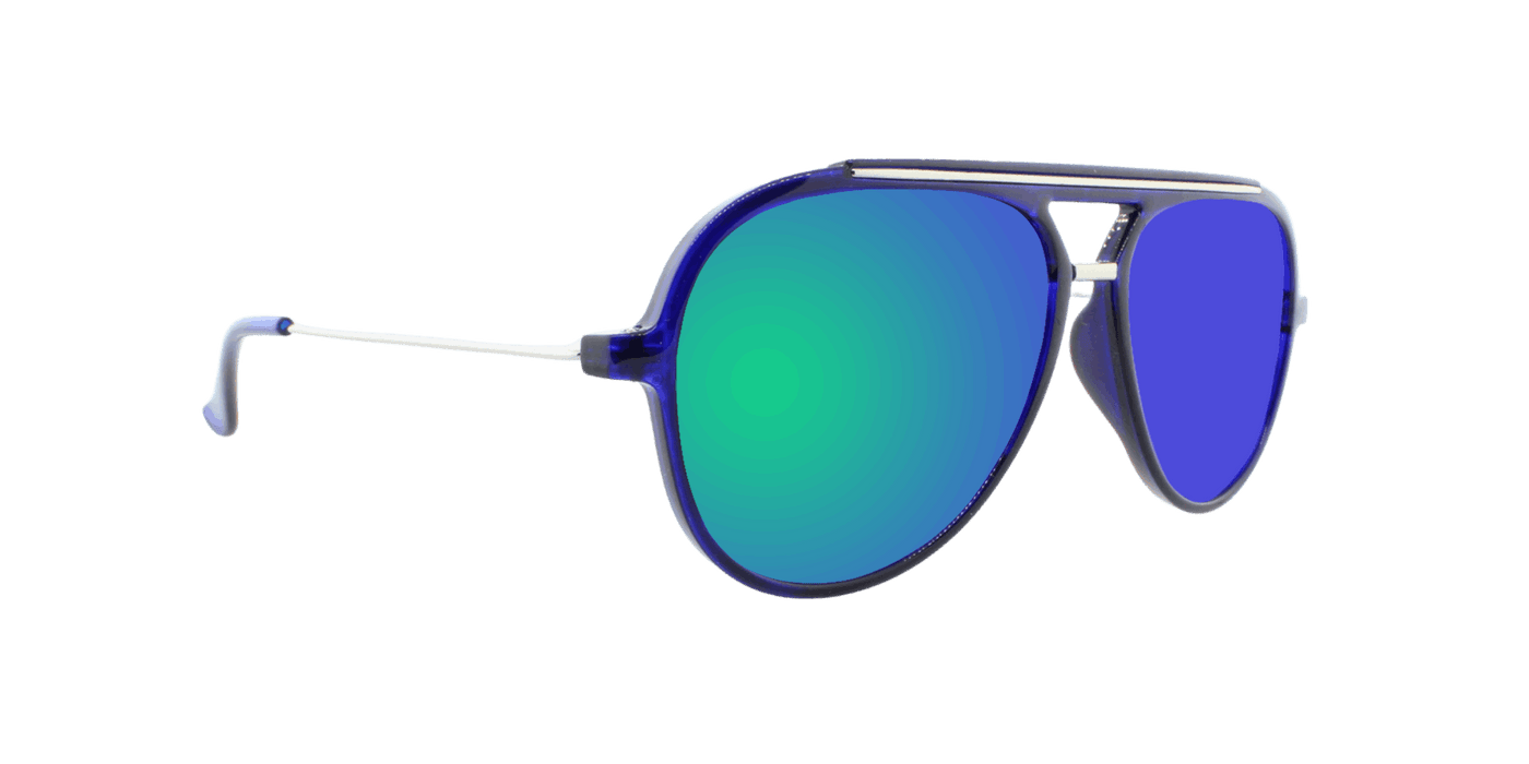 Baron - Polarized Modified Aviator Blue Translucent w/ Silver (Green Mirror).