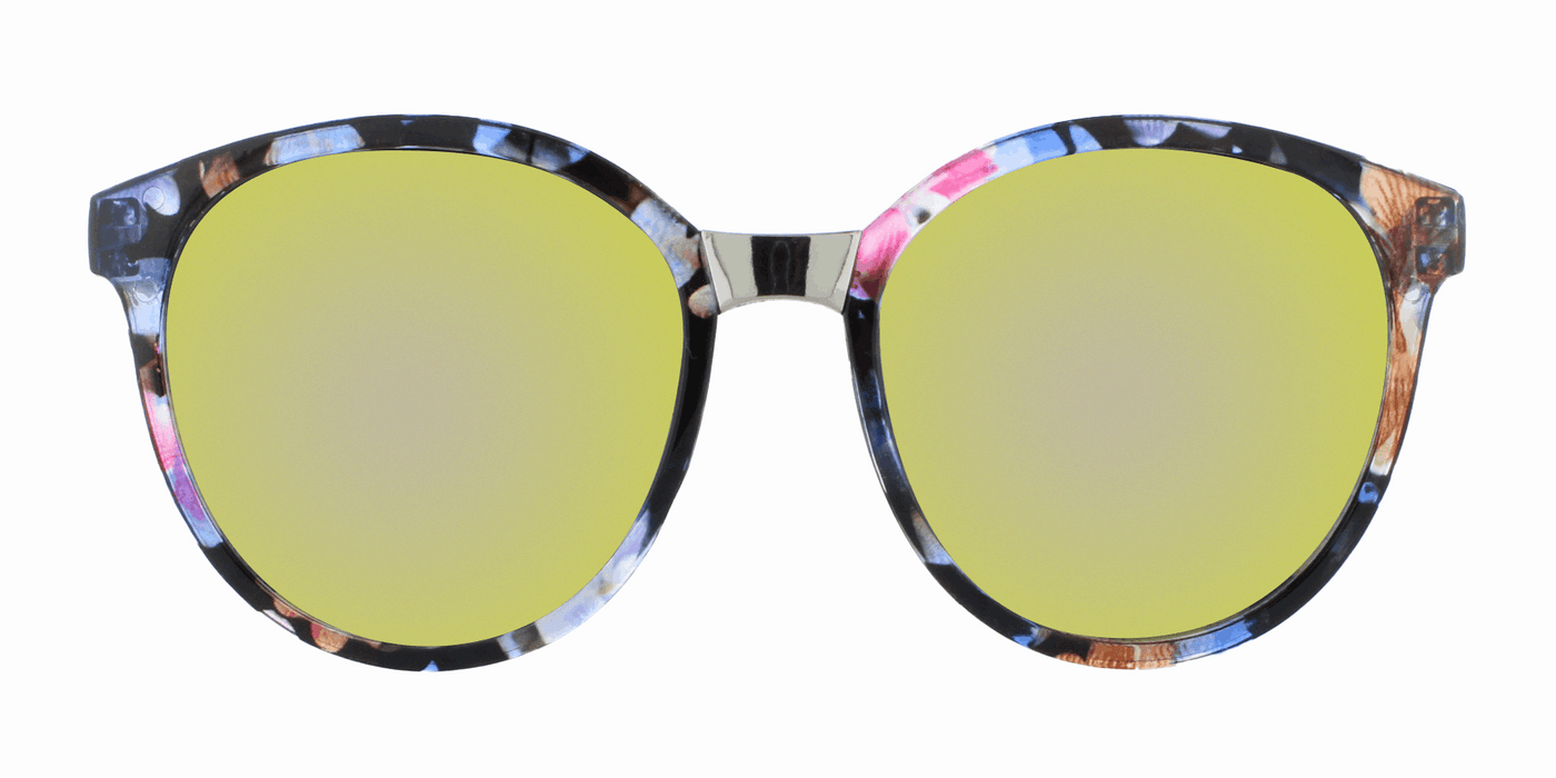 Vickie - Polarized Oversized Fashion Blue & Pink Floral (Pink Mirror)
