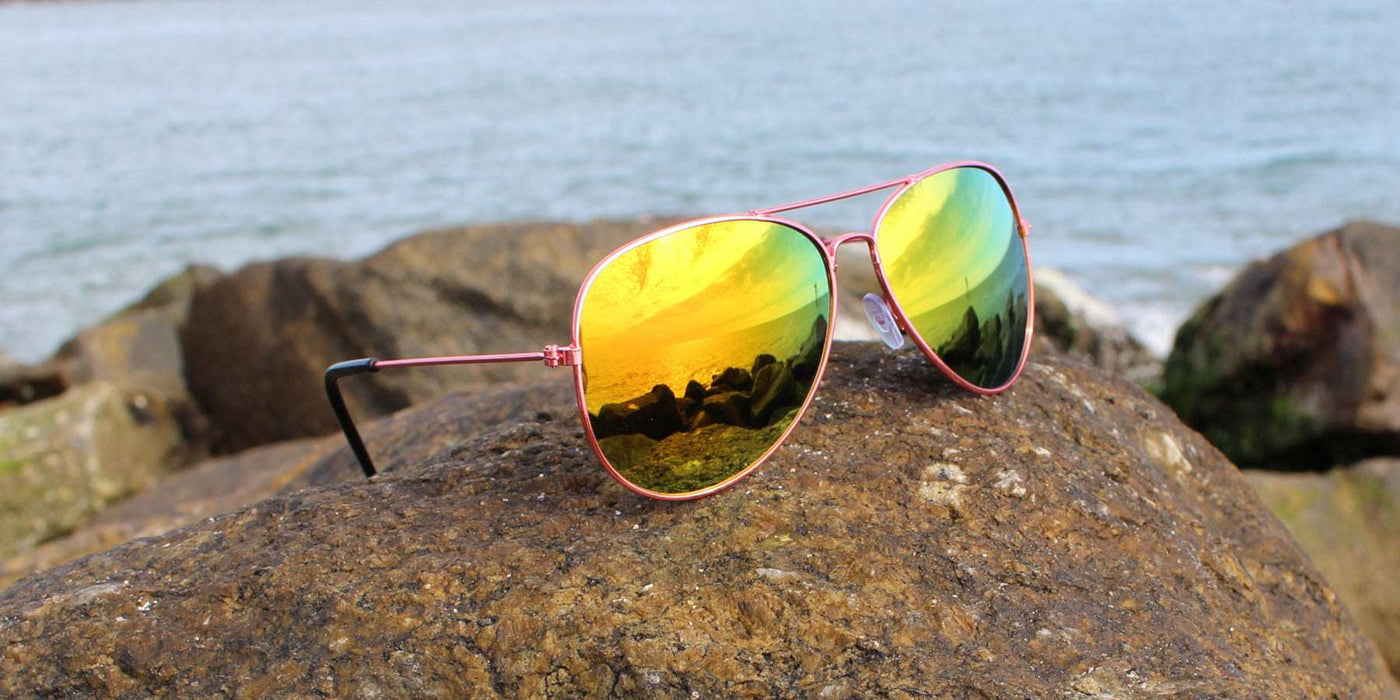 Sunset | PETITE - Classic Aviator Hot Pink (Sunburst Mirror)