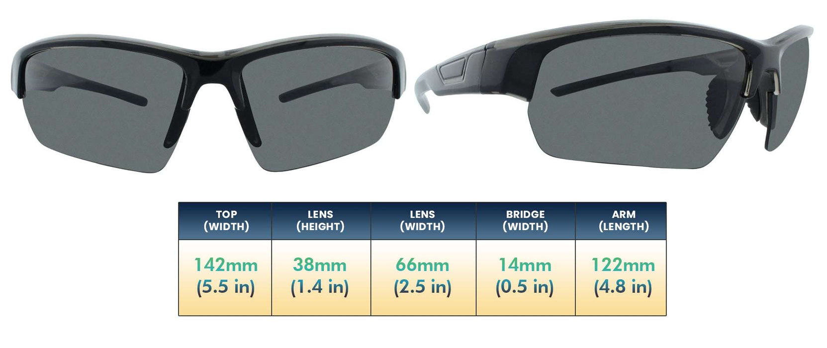 Tanner - Polarized Colorful Sports Half-Rim Black & Charcoal Translucent (Silver Mirror)