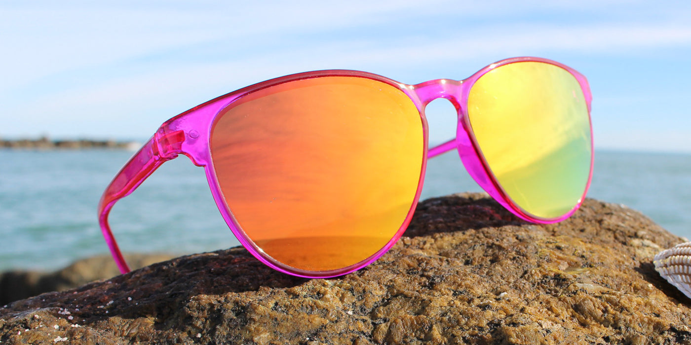 Audrey -  Polarized Lightweight Fashion with Pink Translucent Frame (Red Mirror)