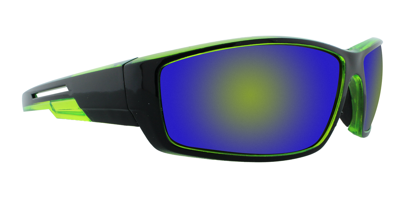 Thomas - Sports Wrap Black with Green Translucent Inner Frame (Blue Mirror)