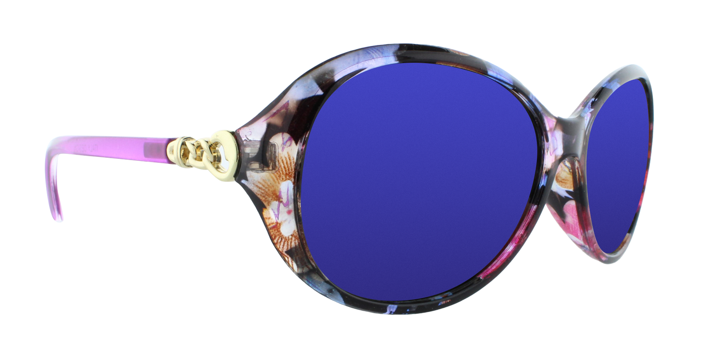 Haylea - Polished Fashion with Metal Accents Purple Floral (Blue Mirror)