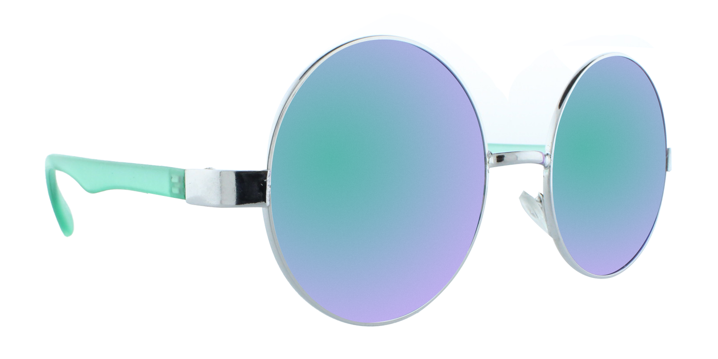 Dusk - Round Fashion Aviator Mint & Silver (Aquamarine Mirror)