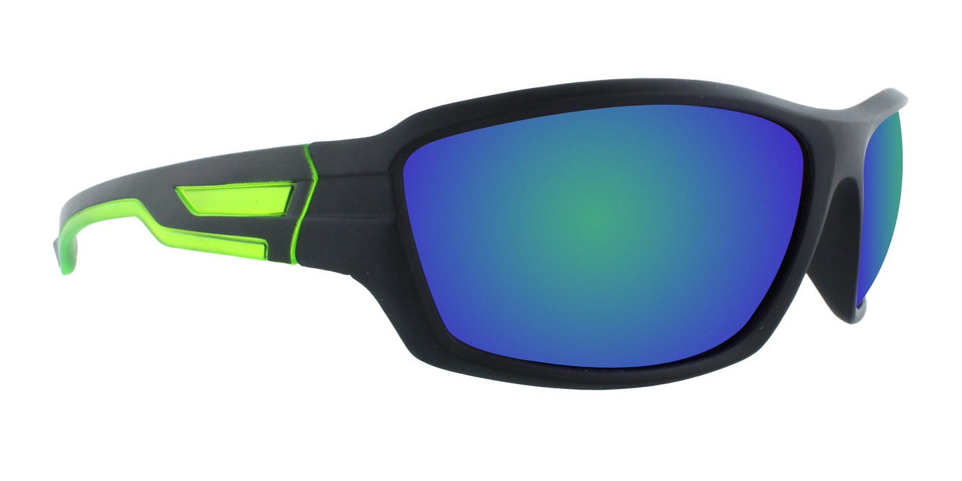 Barry - Polarized Sports Wrap Black with Green Accent (Blue-Green Mirror Lens)