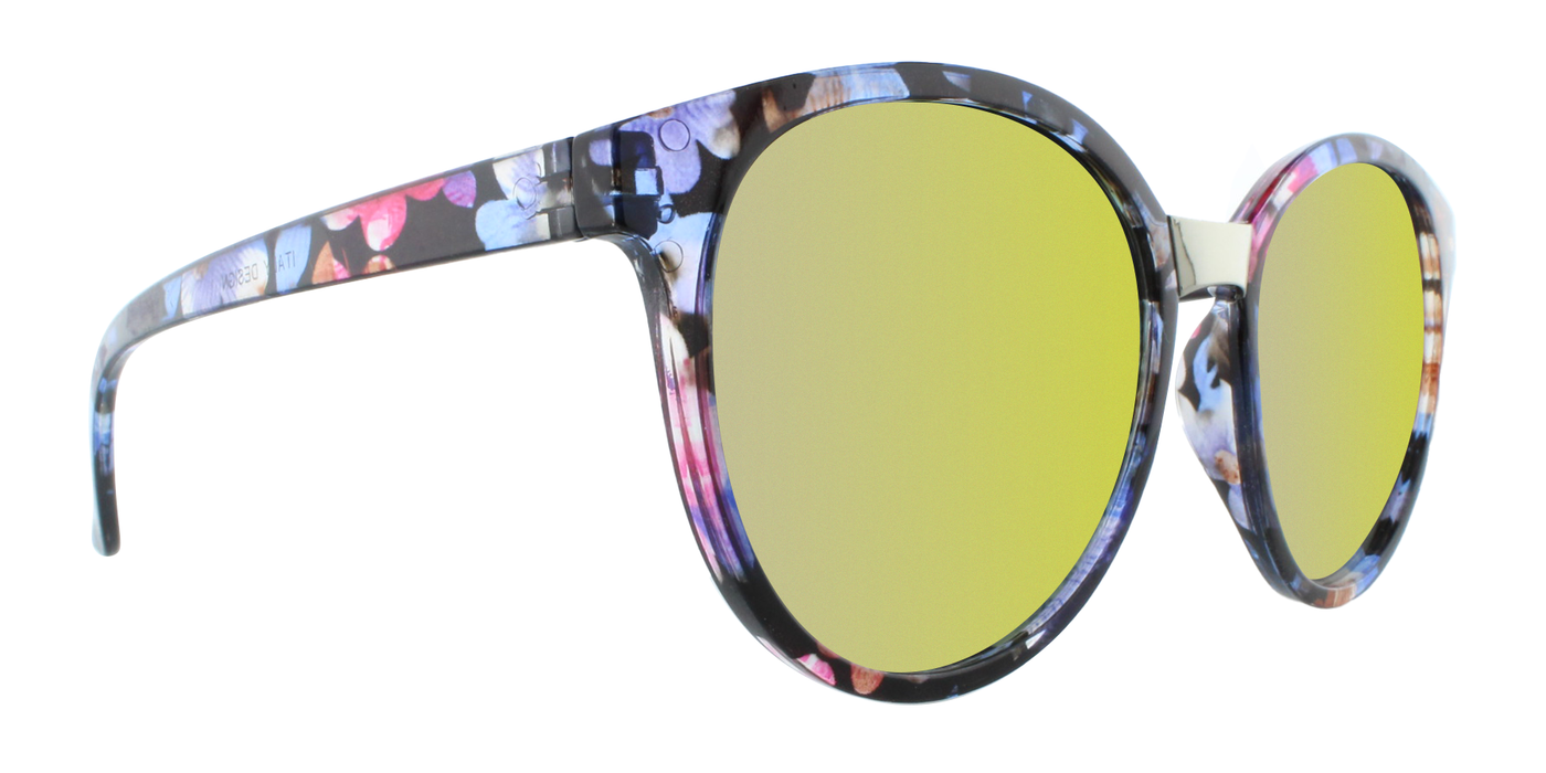 Vickie - Polarized Oversized Fashion Blue & Pink Floral (Pink Mirror)