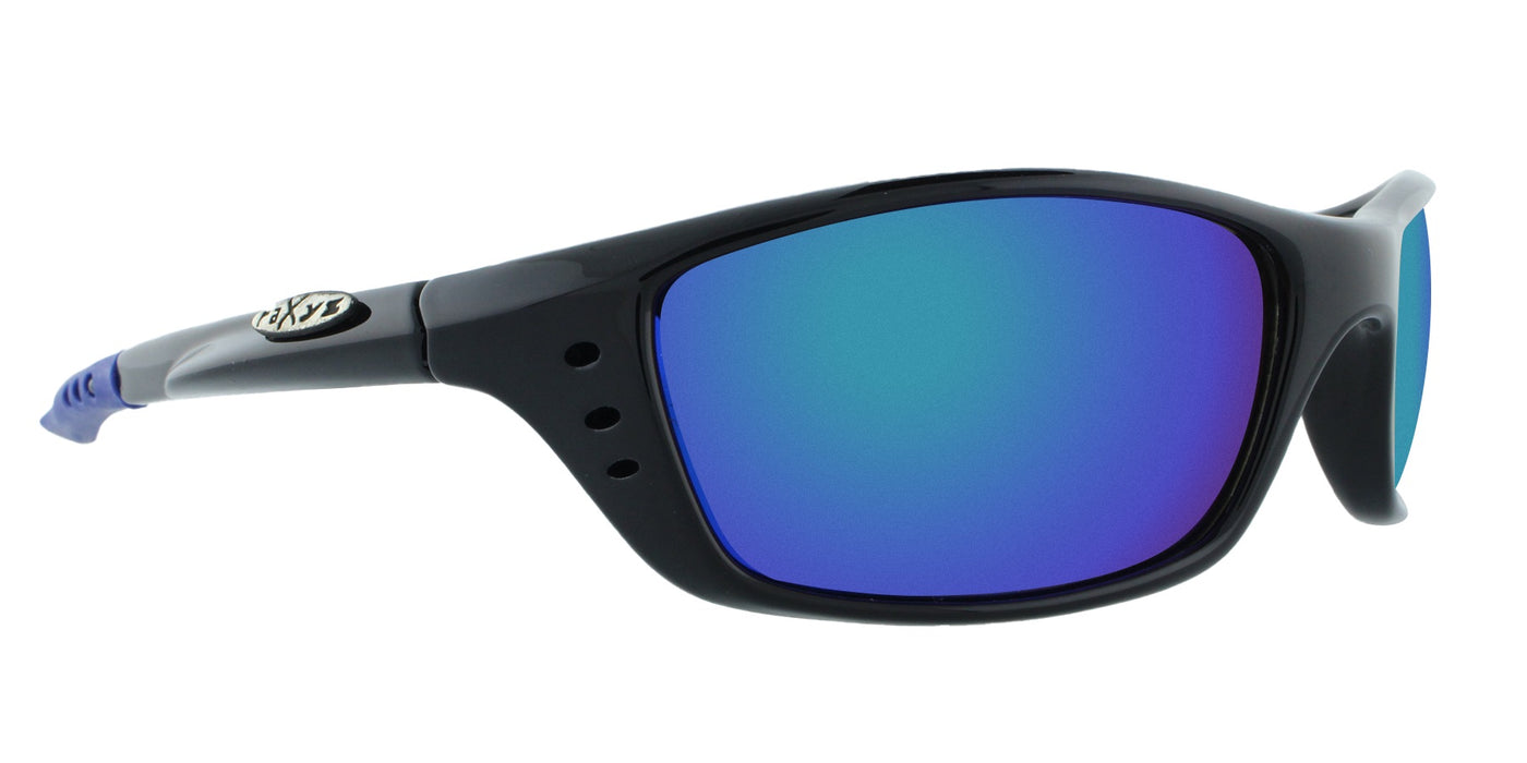 Tony - Low-Profile Wrap Black with Blue Tips (Blue Mirror lens)