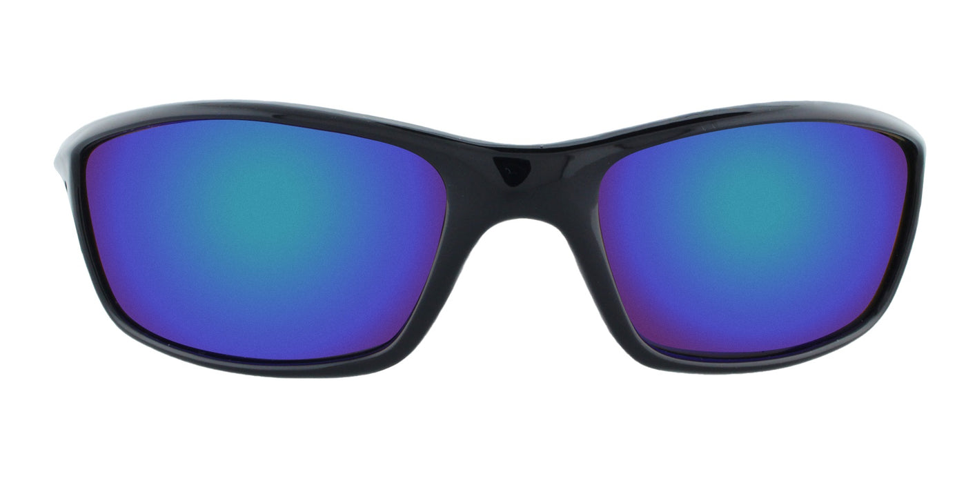 Tony - Low-Profile Wrap Black with Blue Tips (Blue Mirror lens)